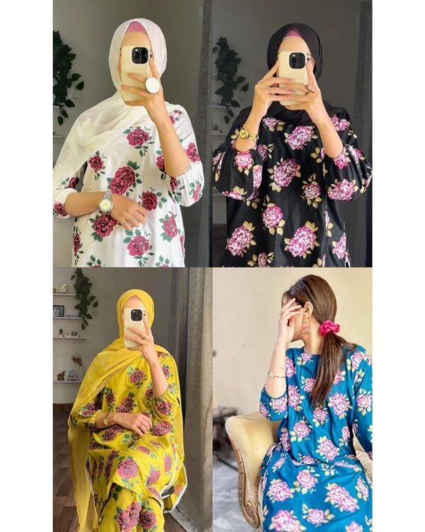 2-Piece Women's Stitched Gulab Print Linen Suit