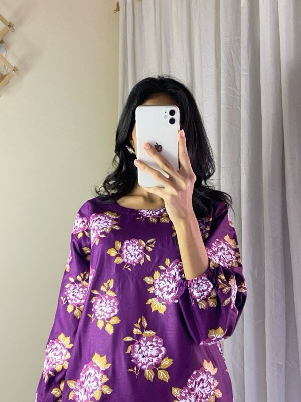 2-Piece Women's Stitched Gulab Print Linen Suit
