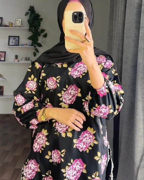 2-Piece Women's Stitched Gulab Print Linen Suit
