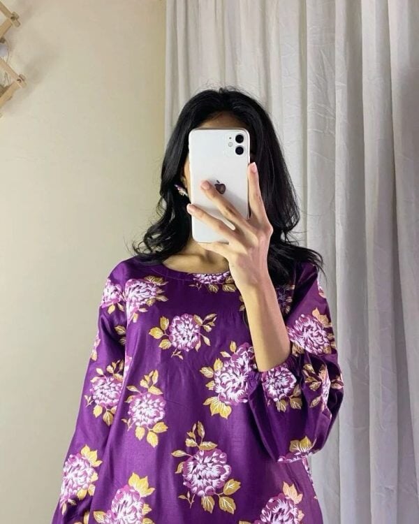 2-Piece Women's Stitched Gulab Print Linen Suit