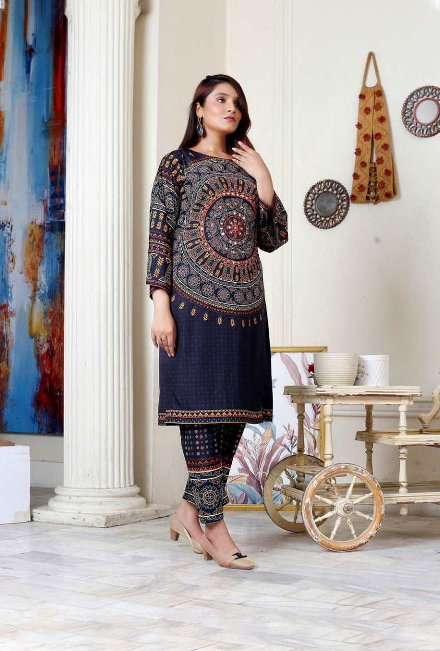 2-Piece Linen Suit – Matka Style with Mirror Work