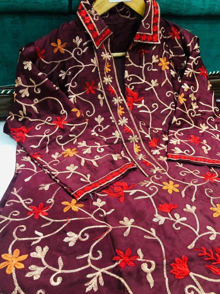 Maroon Embroidered 2-Piece Katan Silk Suit