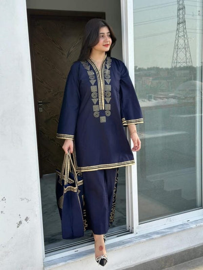 2-Piece Linen Printed Dress with Bag