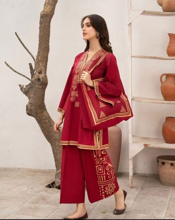 2-Piece Linen Printed Dress with Bag