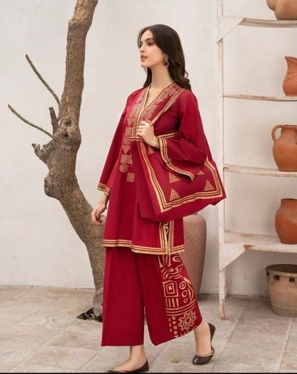 2-Piece Linen Printed Dress with Bag