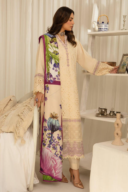 Beige Embroidered 3-Piece Dhanak Suit with Wool Shawl