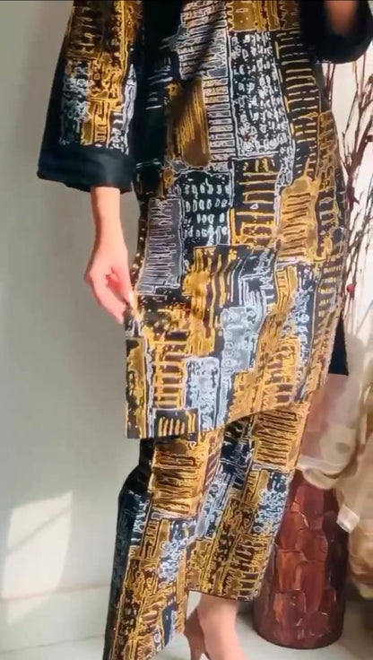 Mountain block print stitched 2pc Dress
