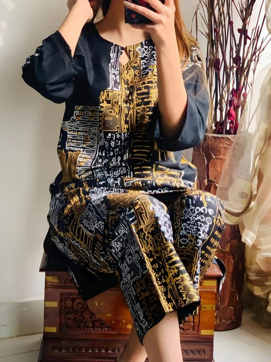 Mountain block print stitched 2pc Dress