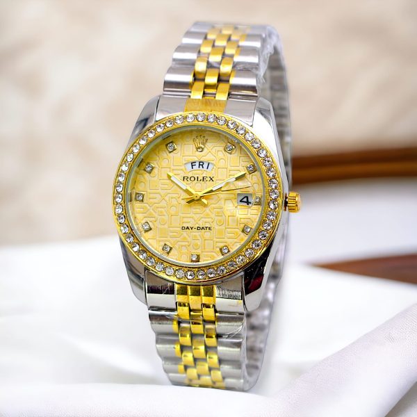 Rolex Luxury Stone With Date & Day Chain Ladies Wristwatch