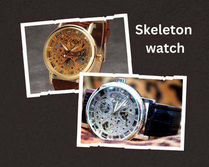 Skeleton Stylish Men’s Watch with Leather Strap – Bold & Elegant Design